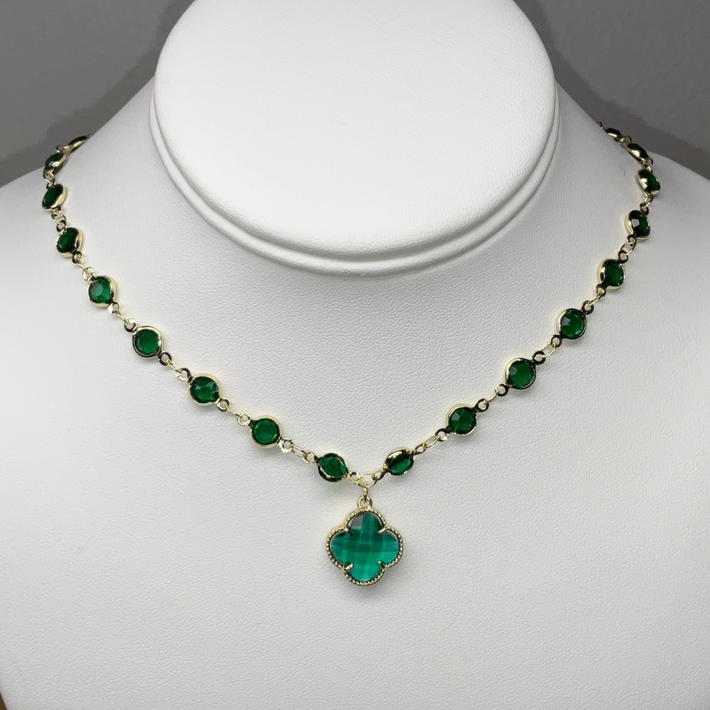 Green Cubic Zirconia Clover Pendant Necklace